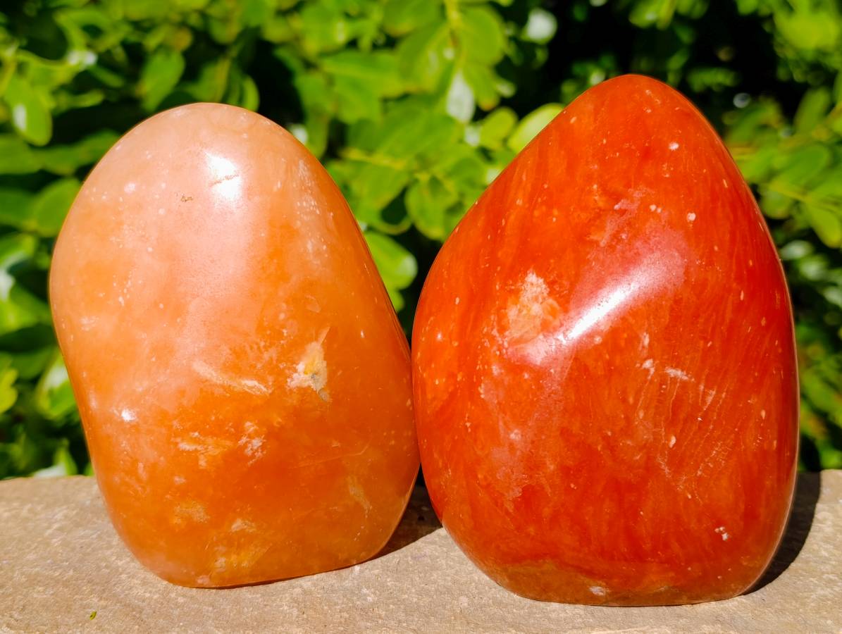 Polished Orange Twist Calcite Standing Free Forms x 3 From Maevantanana, Madagascar - Toprock Gemstones and Minerals 