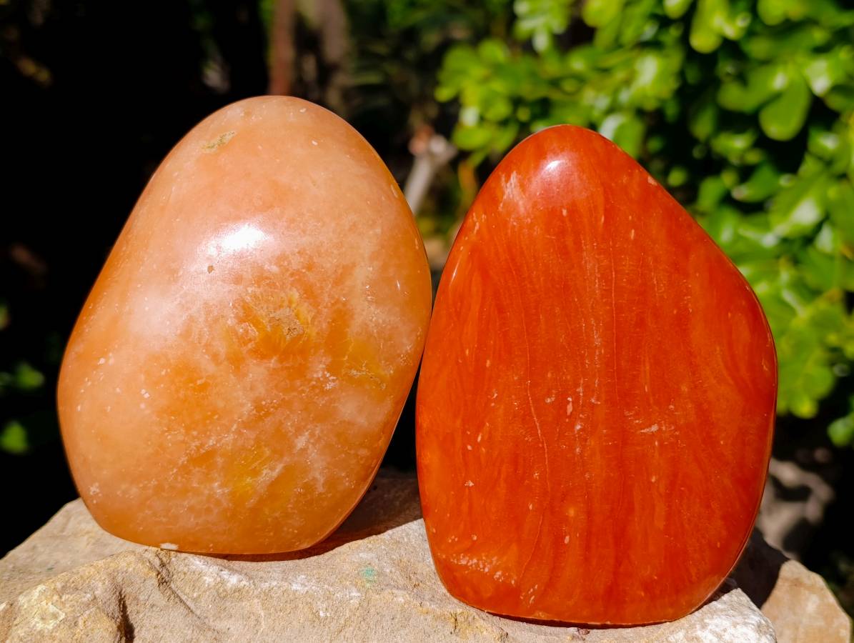 Polished Orange Twist Calcite Standing Free Forms x 3 From Maevantanana, Madagascar - Toprock Gemstones and Minerals 