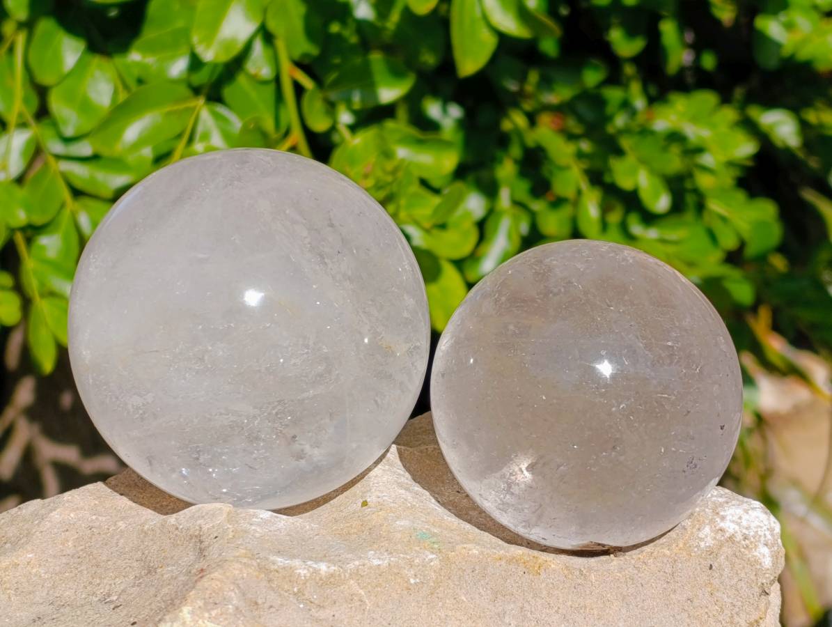 Polished Clear Quartz Crystal Balls x 2 From Madagascar - Toprock Gemstones and Minerals 