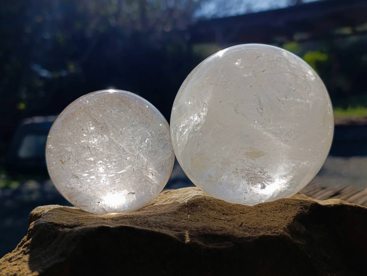 Polished Clear Quartz Crystal Balls x 2 From Madagascar - Toprock Gemstones and Minerals 