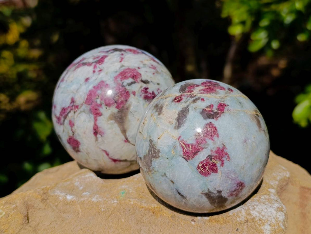 Polished Rubellite Pink Tourmaline Spheres x 2 From Ambatondrazaka, Madagascar - Toprock Gemstones and Minerals 