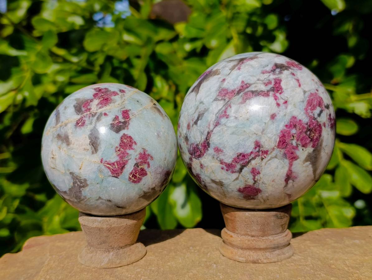 Polished Rubellite Pink Tourmaline Spheres x 2 From Ambatondrazaka, Madagascar - Toprock Gemstones and Minerals 