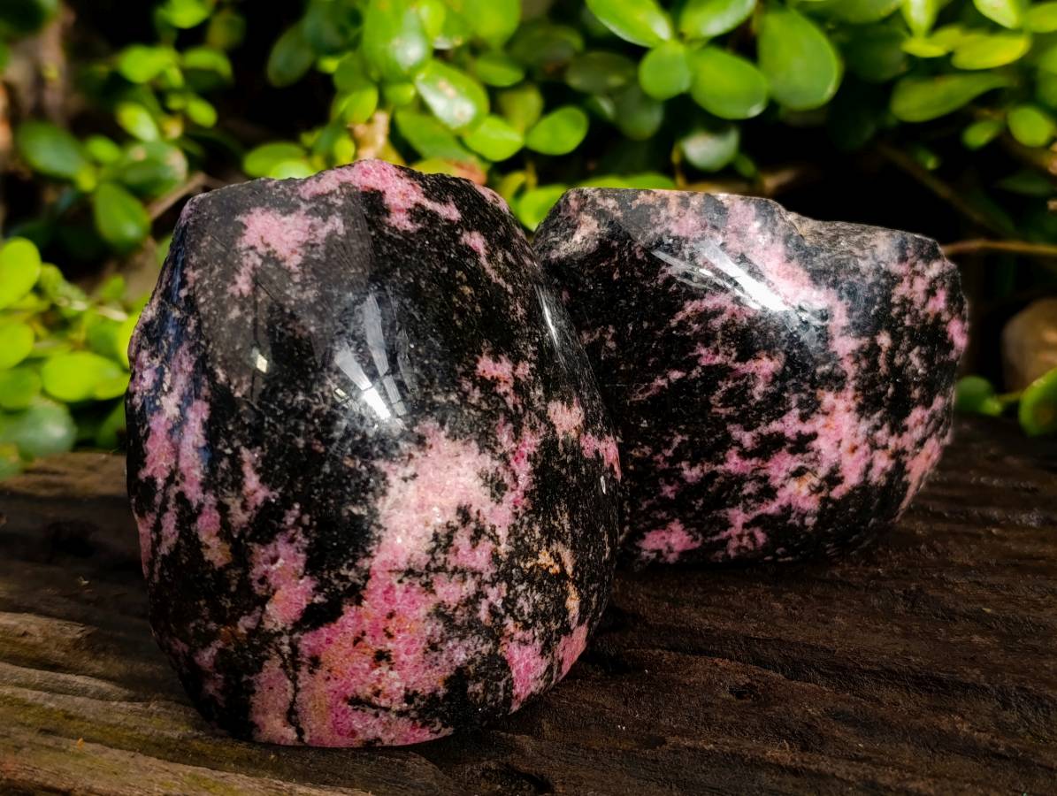 Polished On One Side Rhodonite x 6 from Madagascar - Toprock Gemstones and Minerals 
