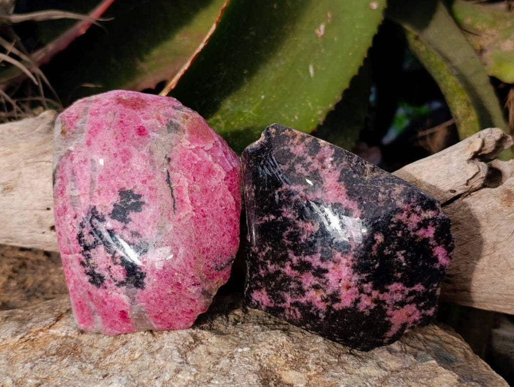 Polished On One Side Rhodonite x 6 from Madagascar - Toprock Gemstones and Minerals 