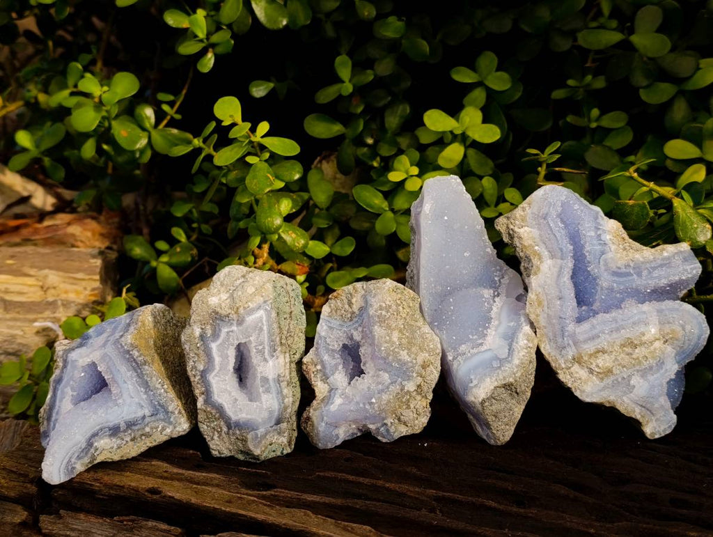 Natural Blue Lace Agate Geode Specimens x 5 From Nsanje, Malawi - Toprock Gemstones and Minerals 