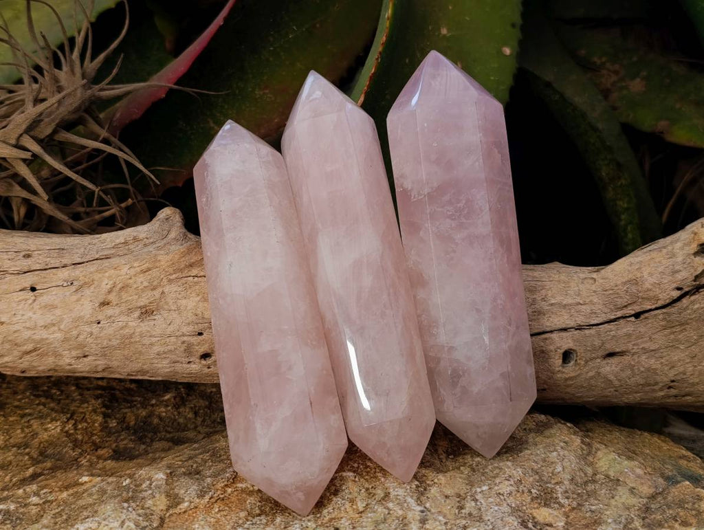 Polished Double Terminated Rose Quartz Points x 6 From Madagascar - Toprock Gemstones and Minerals 