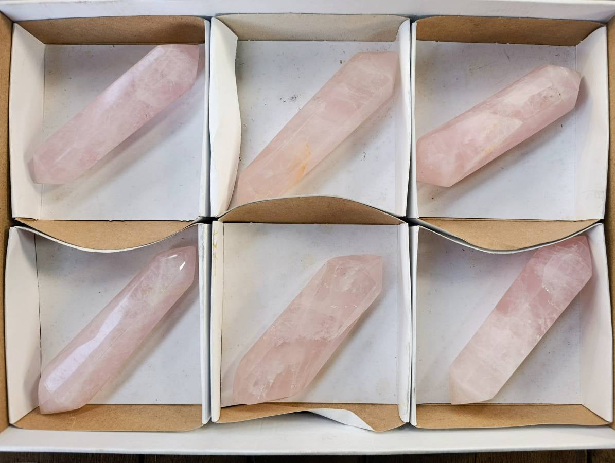 Polished Double Terminated Rose Quartz Points x 6 From Madagascar - Toprock Gemstones and Minerals 