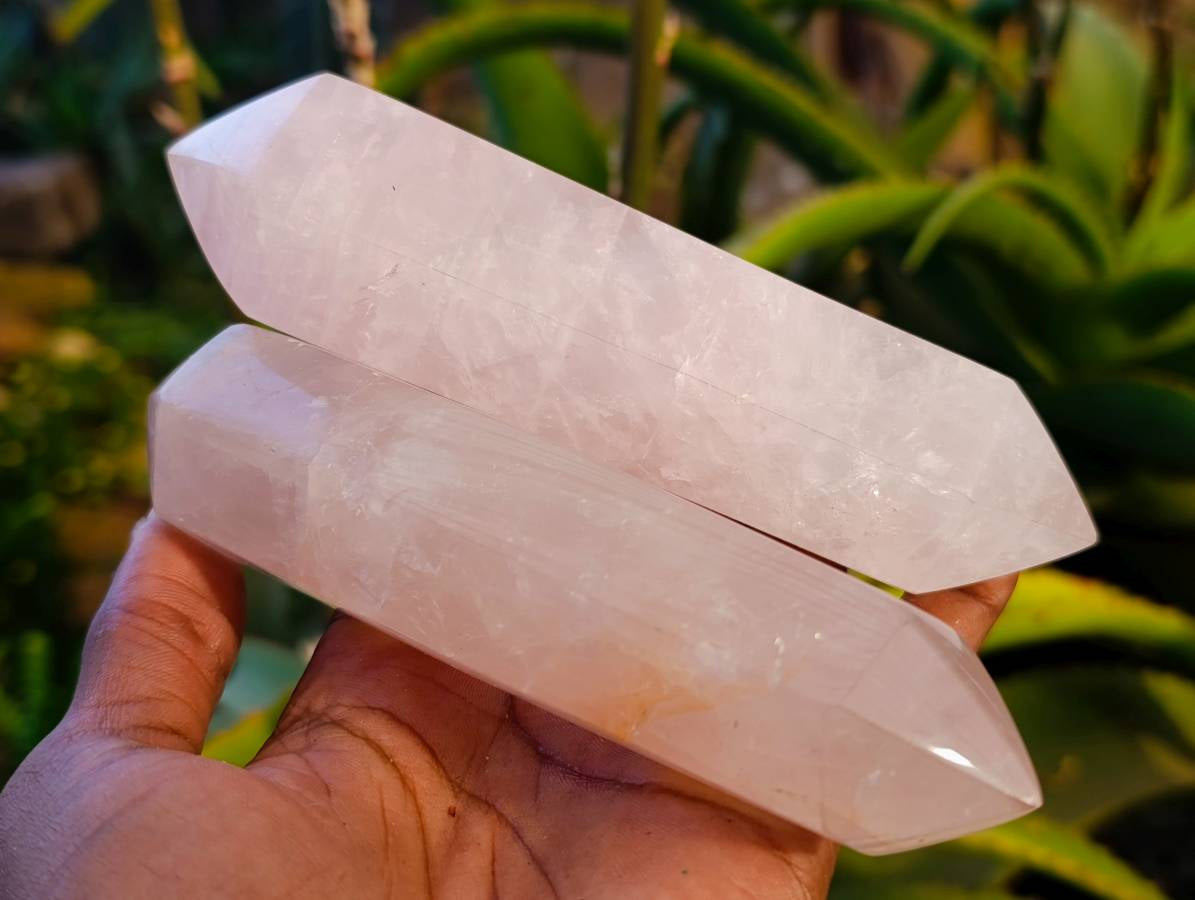 Polished Double Terminated Rose Quartz Points x 6 From Madagascar - Toprock Gemstones and Minerals 