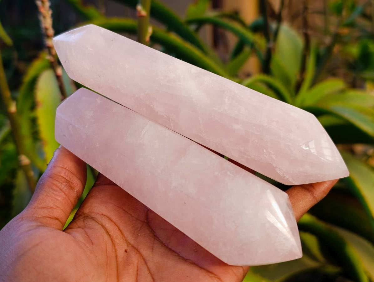 Polished Double Terminated Rose Quartz Points x 6 From Madagascar - Toprock Gemstones and Minerals 