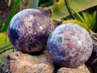 Polished Lepidolite With Pink Rubellite Spheres x 4 From Ambatondrazaka, Madagascar - Toprock Gemstones and Minerals 