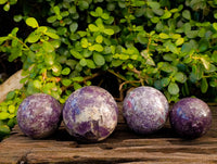 Polished Lepidolite With Pink Rubellite Spheres x 4 From Ambatondrazaka, Madagascar - Toprock Gemstones and Minerals 