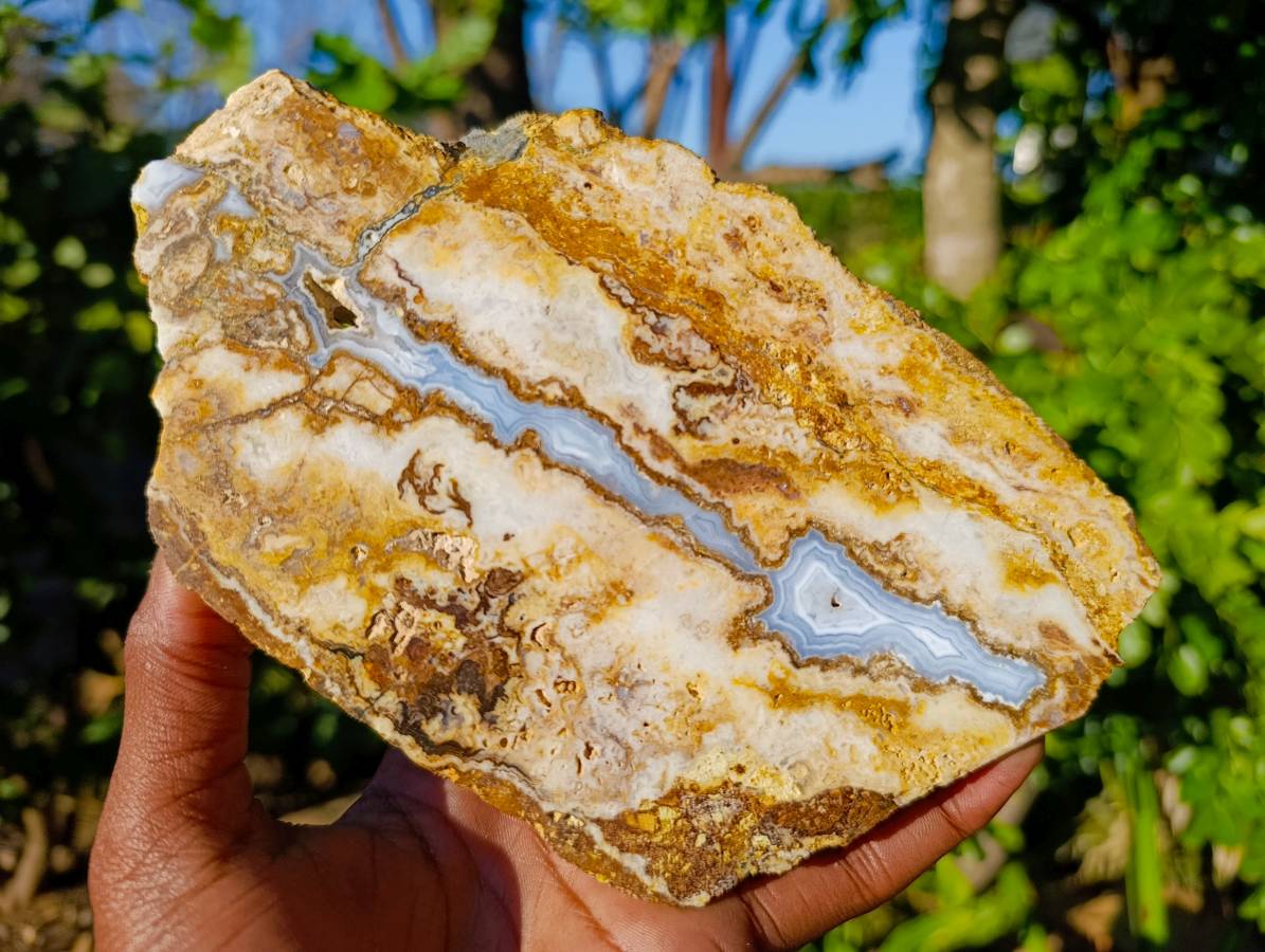 Polished On One Side Blue Lace Agate Slices x 2 From Namibia - Toprock Gemstones and Minerals 