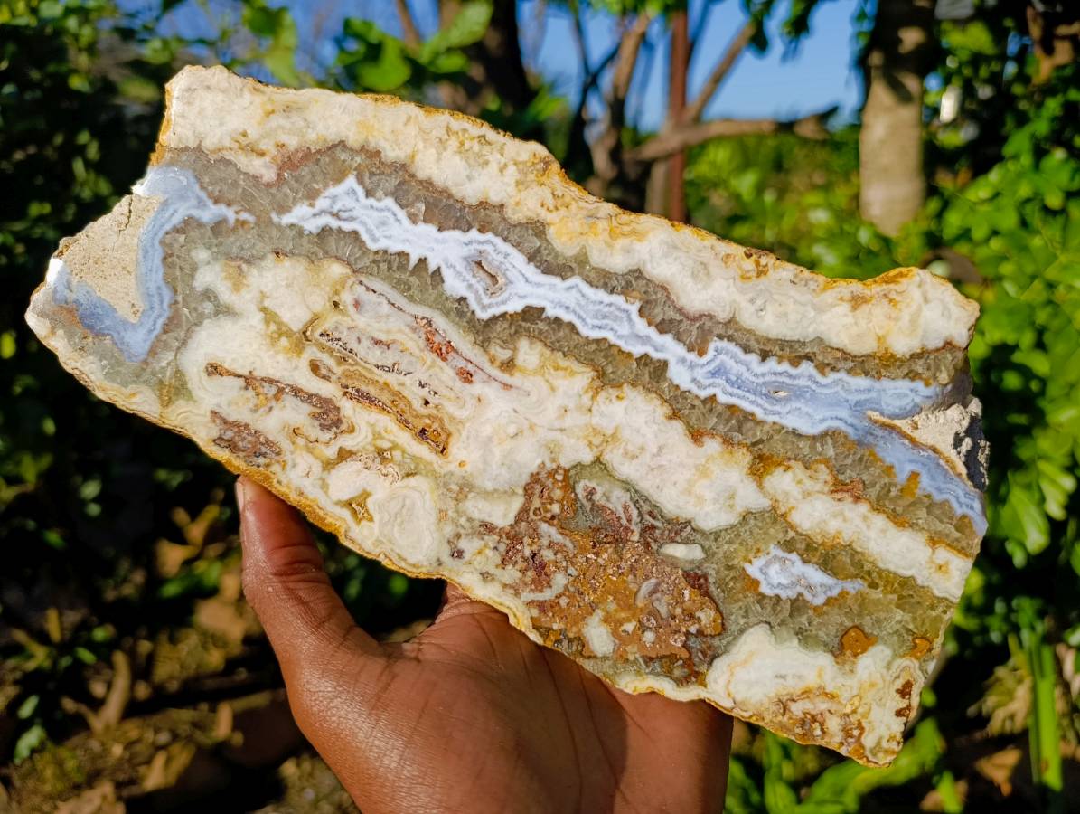 Polished On One Side Blue Lace Agate Slices x 2 From Namibia - Toprock Gemstones and Minerals 