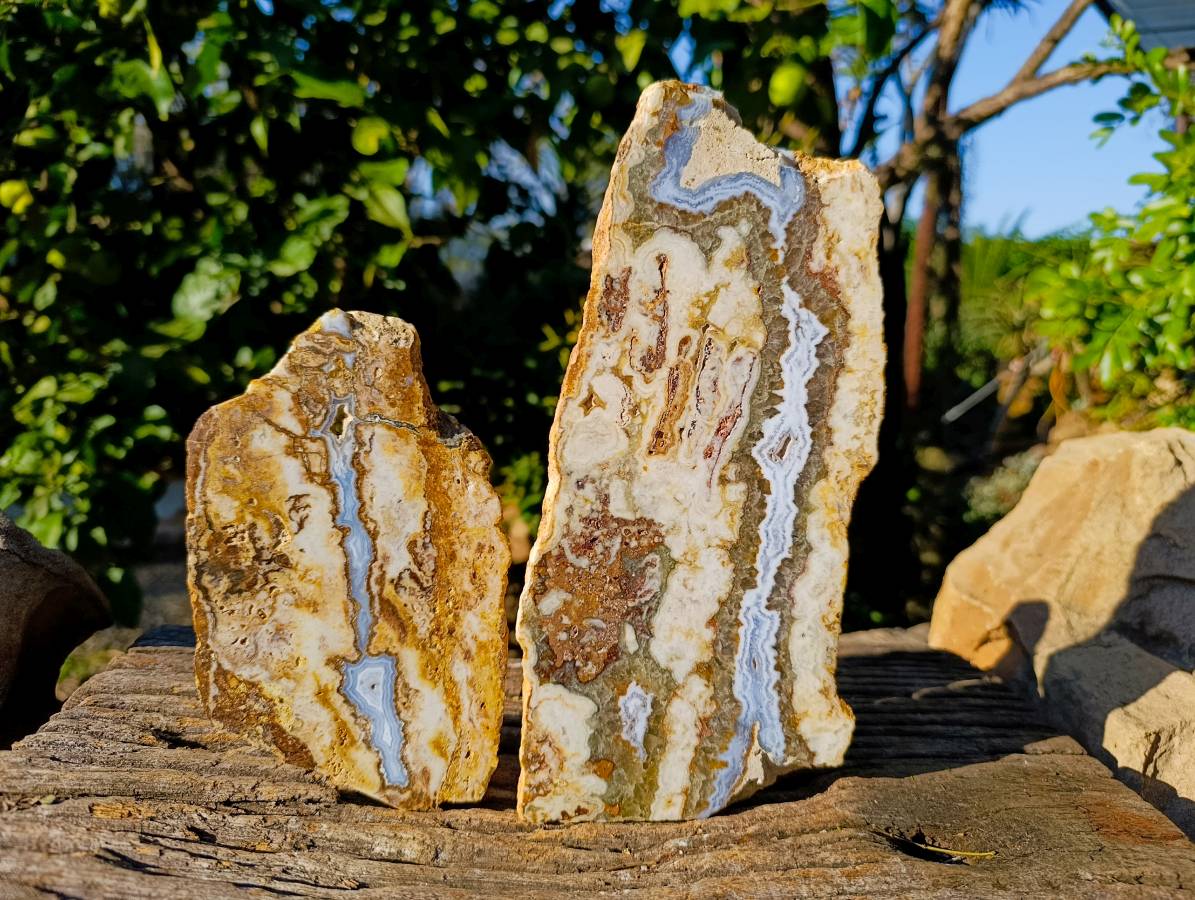 Polished On One Side Blue Lace Agate Slices x 2 From Namibia - Toprock Gemstones and Minerals 