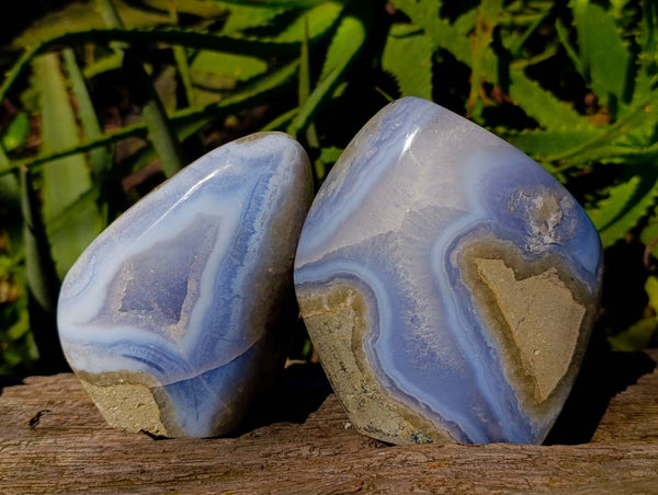Polished Blue Lace Agate Standing Free Forms x 2 From Nsanje, Malawi