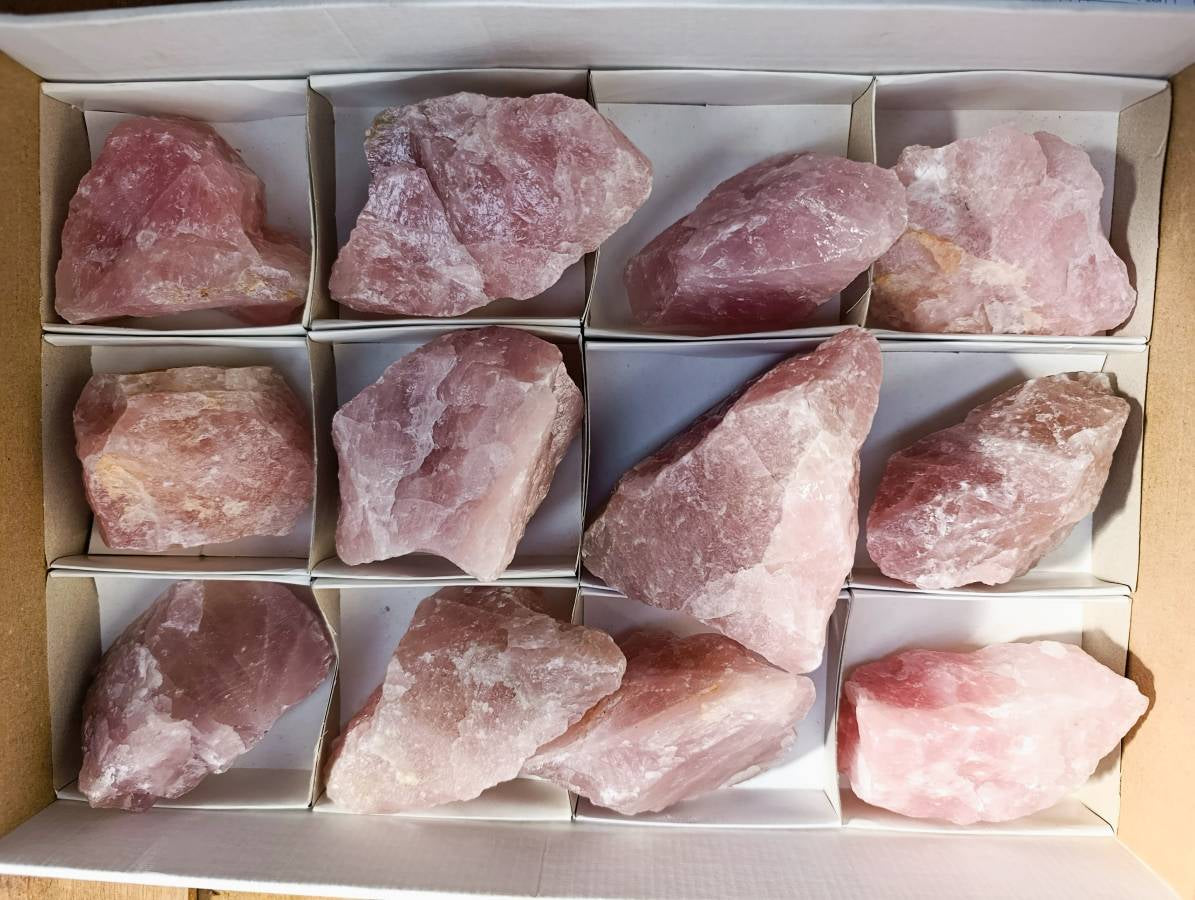 Natural Pink Rose Quartz Cobbed Specimens x 12 From North Cape, South Africa - Toprock Gemstones and Minerals 
