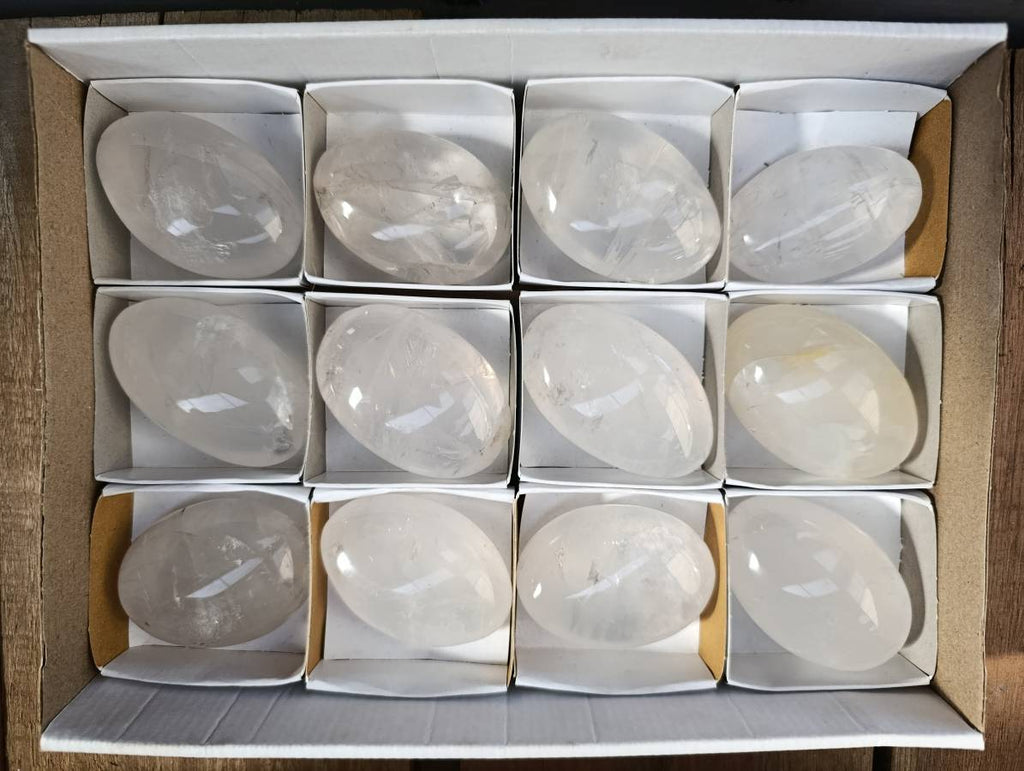 Polished Large Pearl Girasol Quartz Palm Stones x 12 From Ambatondrazaka, Madagascar - Toprock Gemstones and Minerals 