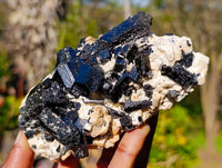 Natural Schorl Black Tourmaline, Smokey Quartz and Hyalite Opal Specimens x 3 From Erongo, Namibia
