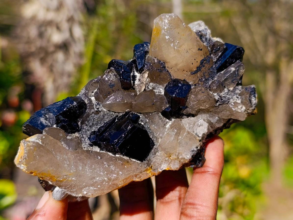 Natural Schorl Black Tourmaline, Smokey Quartz and Hyalite Opal Specimens x 3 From Erongo, Namibia - Toprock Gemstones and Minerals 