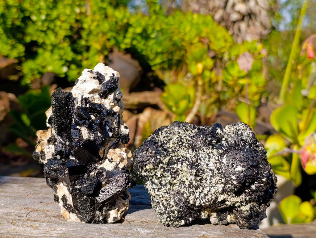 Natural Schorl Black Tourmaline, Smokey Quartz and Hyalite Opal Specimens x 3 From Erongo, Namibia - Toprock Gemstones and Minerals 