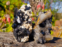Natural Schorl Black Tourmaline, Smokey Quartz and Hyalite Opal Specimens x 3 From Erongo, Namibia