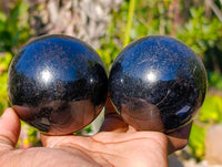 Polished Black Tourmaline Spheres x 3 From Madagascar
