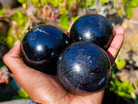 Polished Black Tourmaline Spheres x 3 From Madagascar