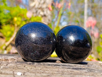Polished Black Tourmaline Spheres x 3 From Madagascar