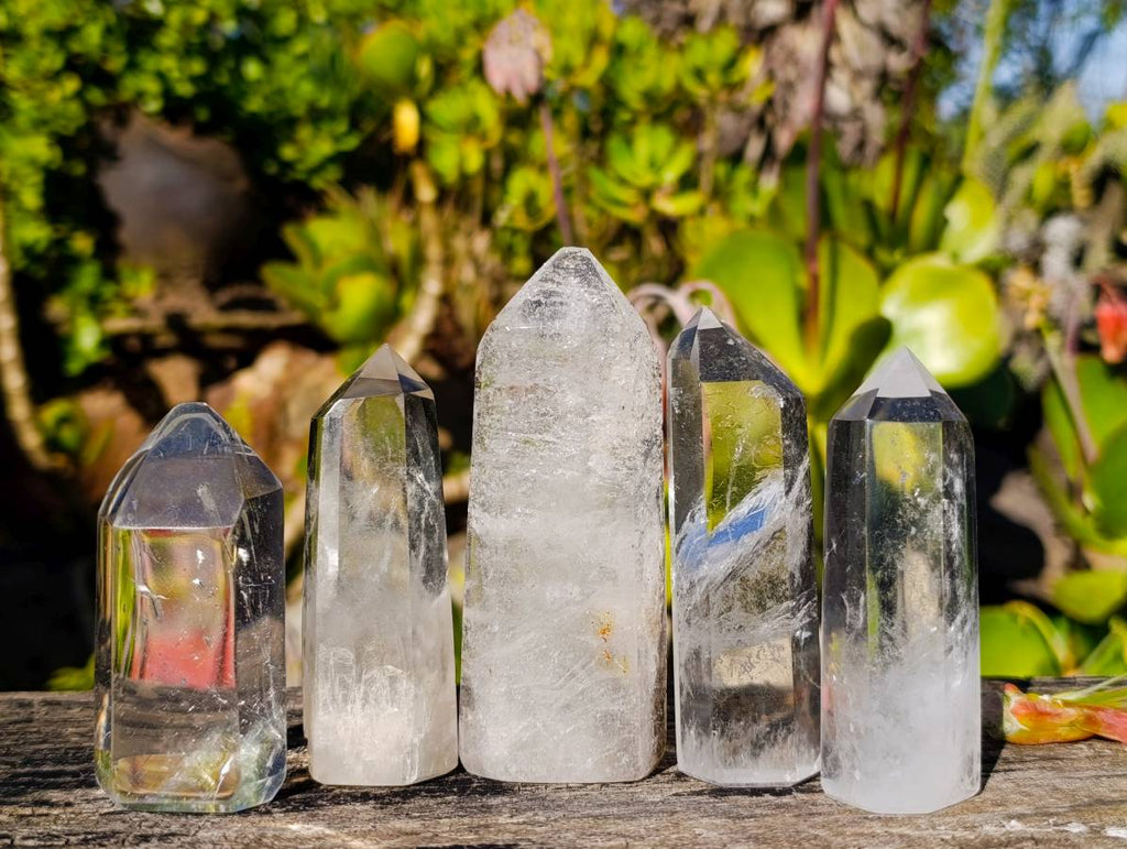 Polished Clear and Smokey Quartz Crystals with Rainbow Veils and Phantoms x 12 From Madagascar - Toprock Gemstones and Minerals 
