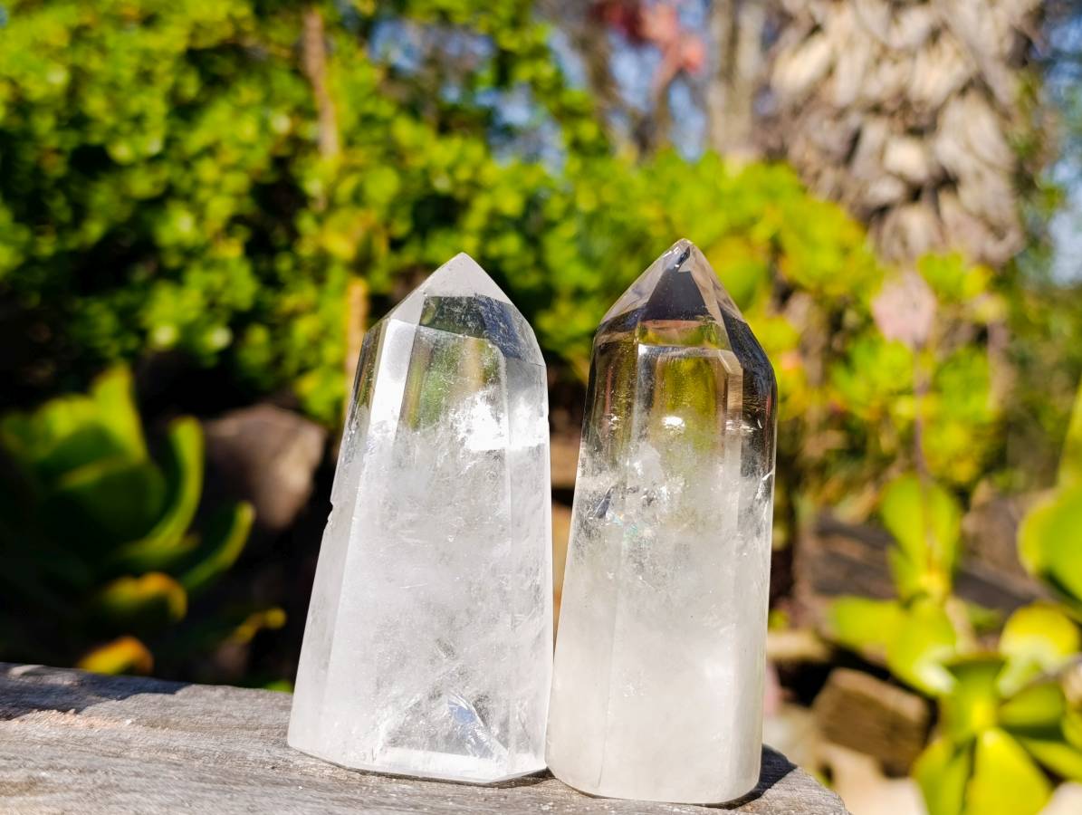 Polished Clear and Smokey Quartz Crystals with Rainbow Veils and Phantoms x 12 From Madagascar - Toprock Gemstones and Minerals 