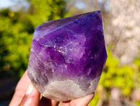 Polished Chevron Amethyst Points x 3 From Zambia - Toprock Gemstones and Minerals 