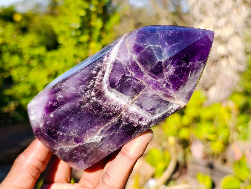 Polished Chevron Amethyst Points x 3 From Zambia - Toprock Gemstones and Minerals 