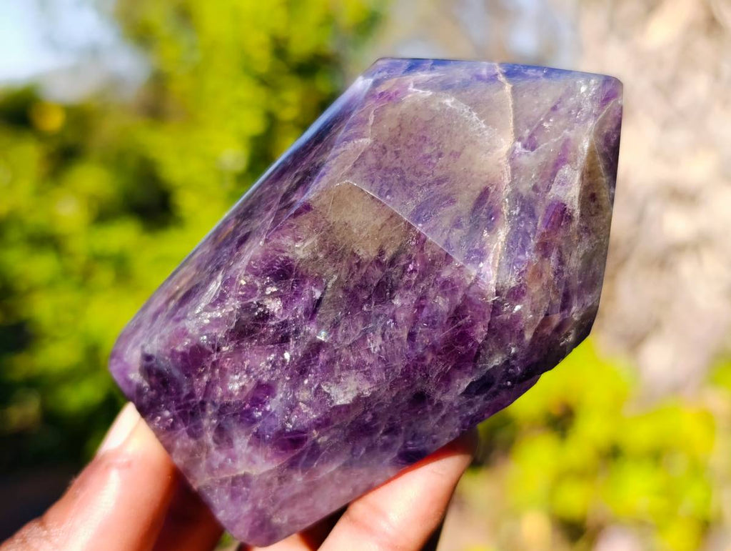 Polished Chevron Amethyst Points x 3 From Zambia - Toprock Gemstones and Minerals 