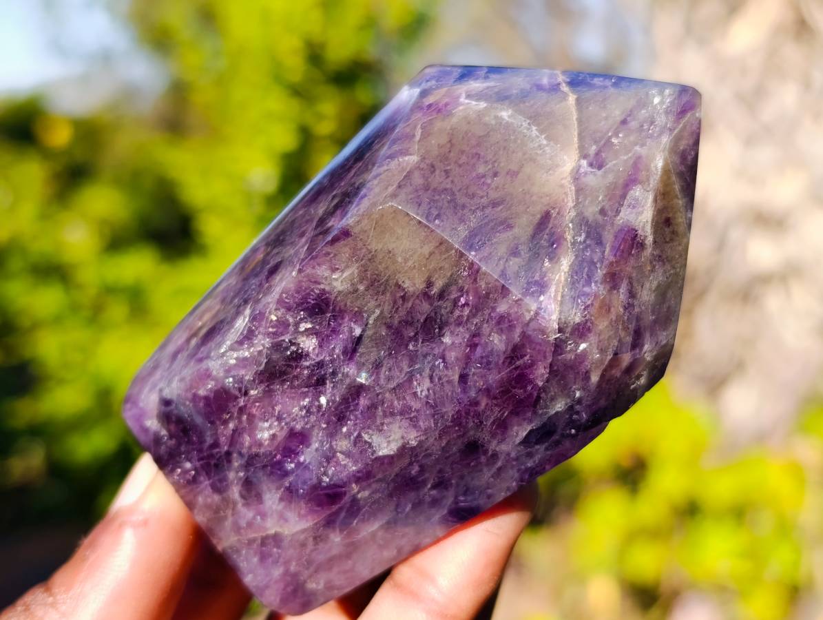 Polished Chevron Amethyst Points x 3 From Zambia - Toprock Gemstones and Minerals 