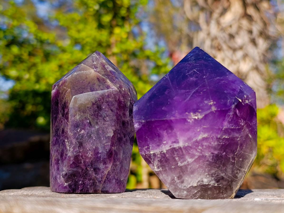 Polished Chevron Amethyst Points x 3 From Zambia - Toprock Gemstones and Minerals 