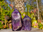 Polished Chevron Amethyst Points x 3 From Zambia - Toprock Gemstones and Minerals 