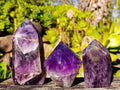 Polished Chevron Amethyst Points x 3 From Zambia - Toprock Gemstones and Minerals 