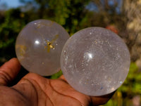Polished Clear Quartz Crystal Balls with Rainbow Veils x 3 From Madagascar - Toprock Gemstones and Minerals 