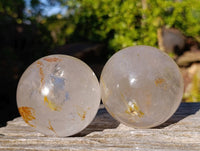 Polished Clear Quartz Crystal Balls with Rainbow Veils x 3 From Madagascar - Toprock Gemstones and Minerals 