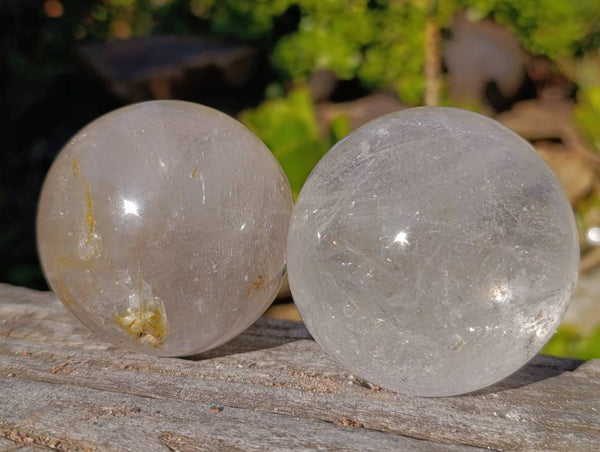 Polished Clear Quartz Crystal Balls with Rainbow Veils x 3 From Madagascar