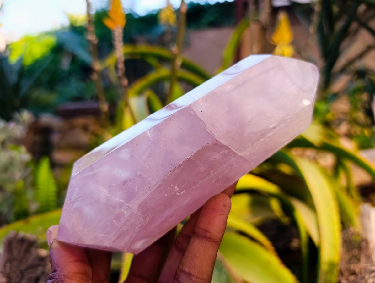Polished Double Terminated Rose Quartz Points x 2 Madagascar - Toprock Gemstones and Minerals 