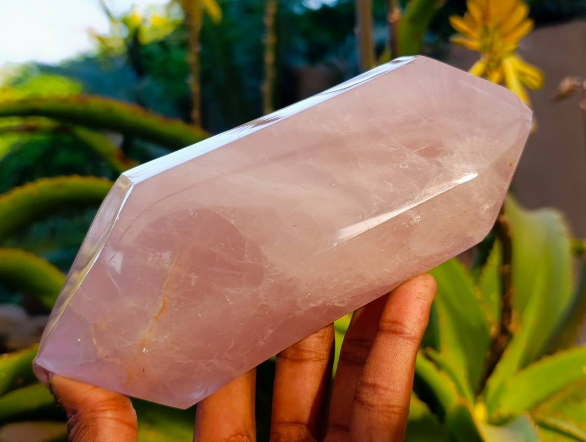 Polished Double Terminated Rose Quartz Points x 2 Madagascar - Toprock Gemstones and Minerals 