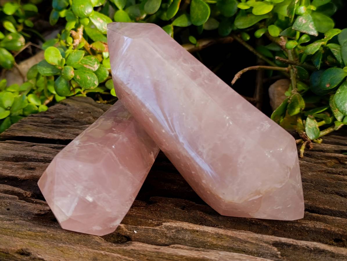 Polished Double Terminated Rose Quartz Points x 2 Madagascar - Toprock Gemstones and Minerals 