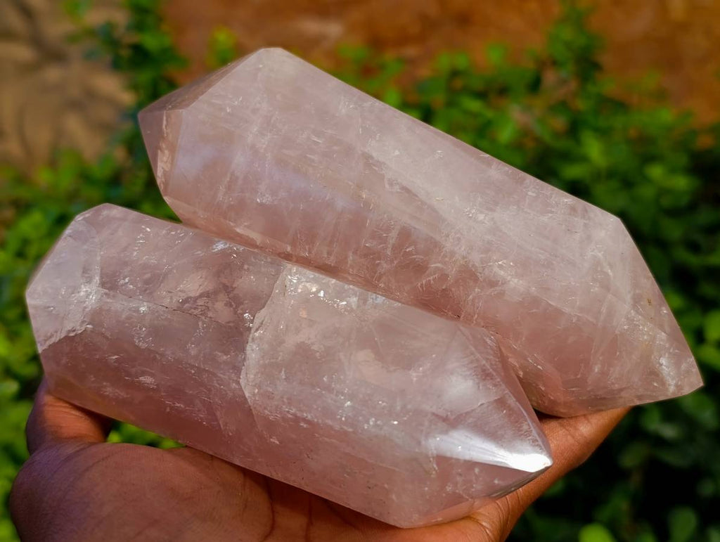 Polished Double Terminated Rose Quartz Points x 2 Madagascar - Toprock Gemstones and Minerals 