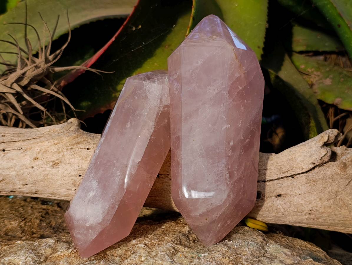 Polished Double Terminated Rose Quartz Points x 2 Madagascar - Toprock Gemstones and Minerals 