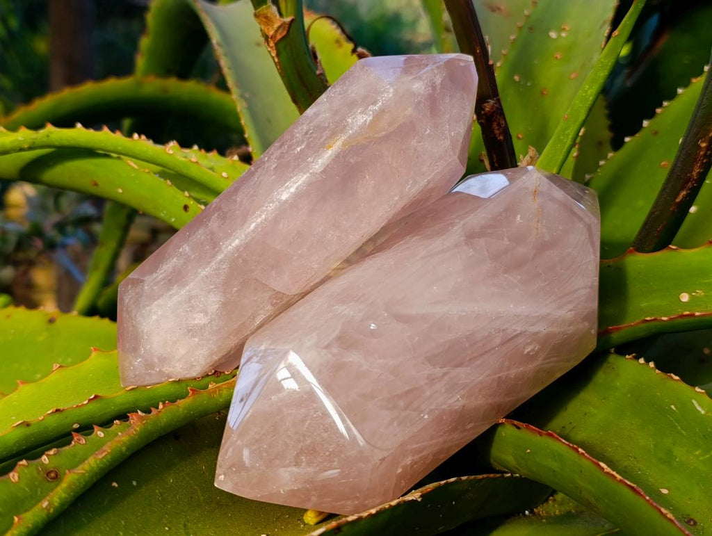 Polished Double Terminated Rose Quartz Points x 2 Madagascar - Toprock Gemstones and Minerals 