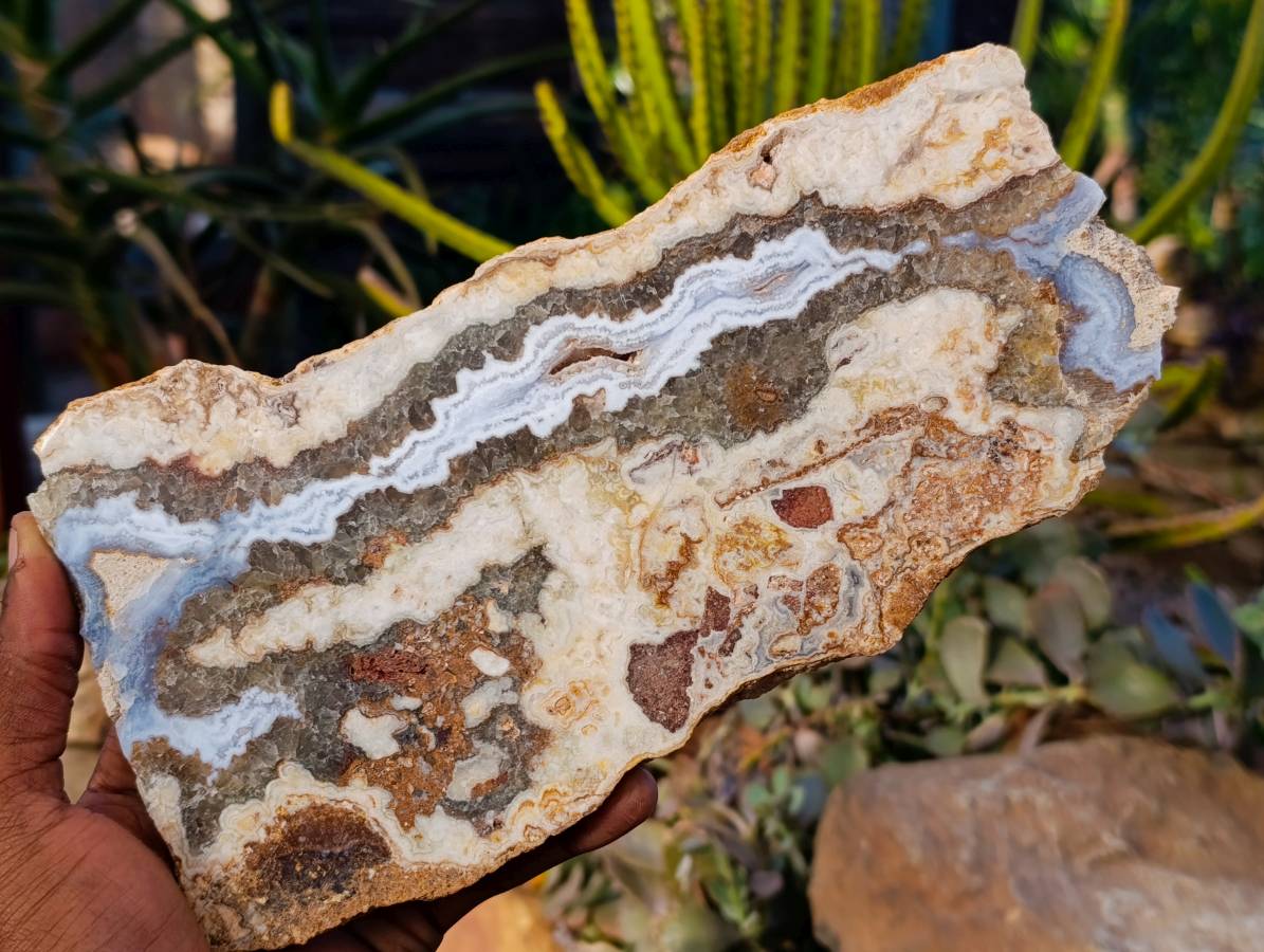 Polished On One Side Extra Large 'Crazy' Blue Lace Agate Slices x 2 From Namibia - Toprock Gemstones and Minerals 