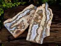 Polished On One Side Extra Large 'Crazy' Blue Lace Agate Slices x 2 From Namibia