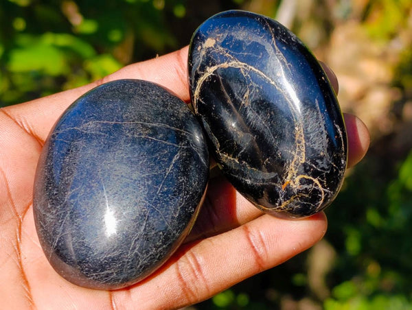 Polished Black Tourmaline Palm Stones x 12 From Madagascar - Toprock Gemstones and Minerals 