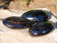 Polished Black Tourmaline Palm Stones x 12 From Madagascar - Toprock Gemstones and Minerals 